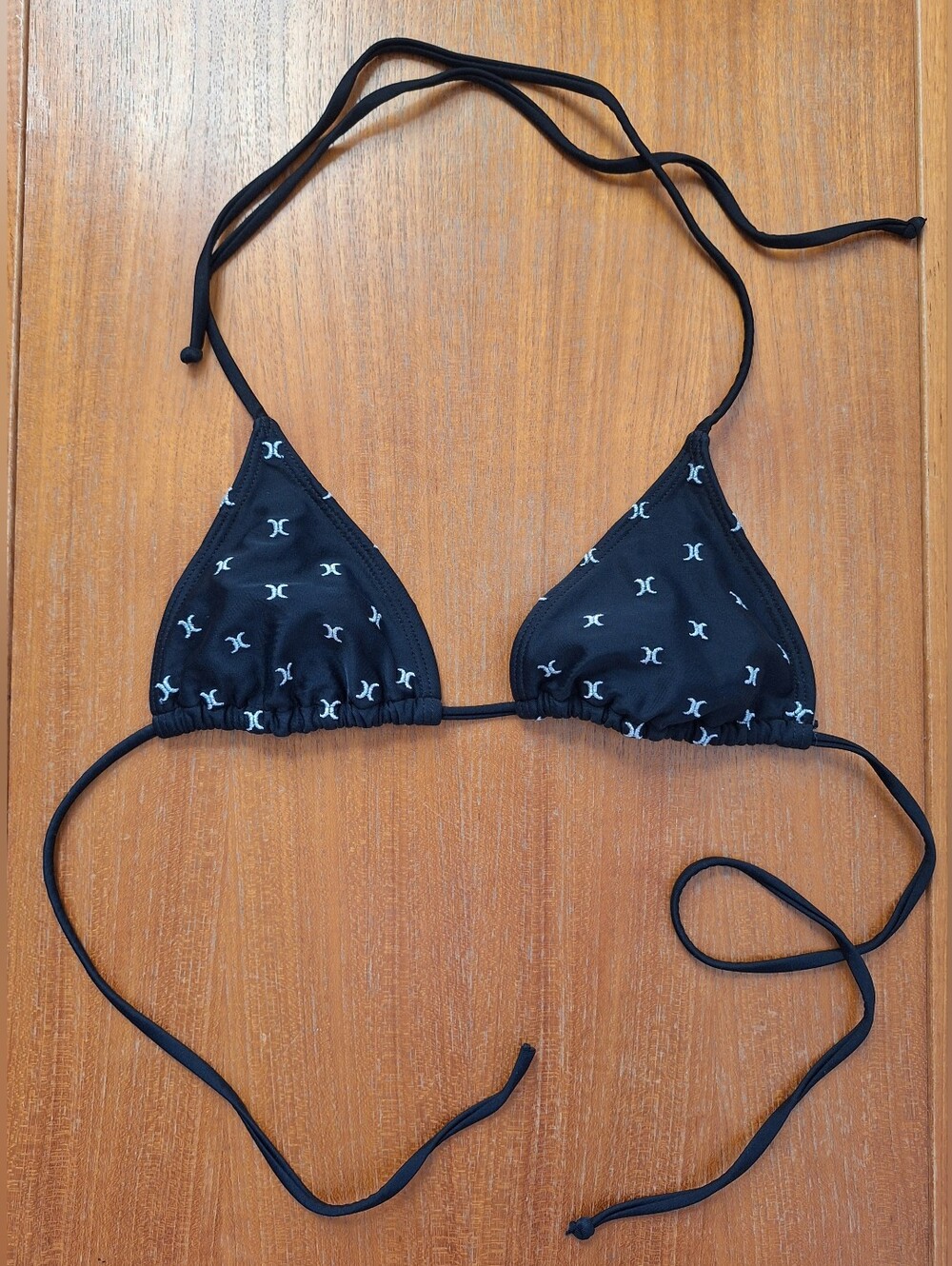 Hurley Triangle String Bikini Top Embroidered Logo Sporty Athletic Black XS